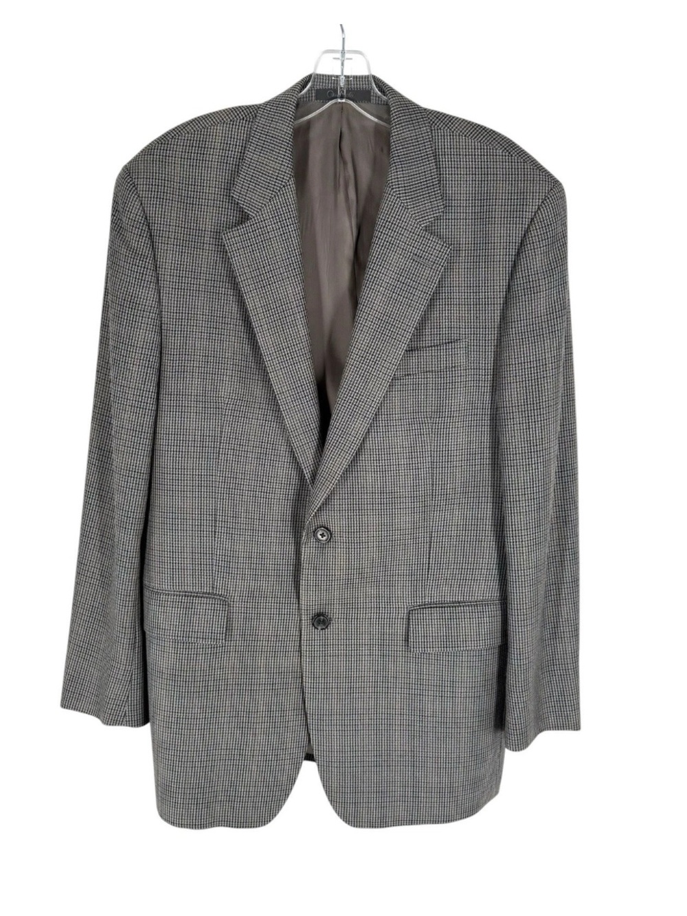 Chaps Silk Wool Blazer Mens Size 40R Taupe Gray Houndstooth Glen Plaid Classic
